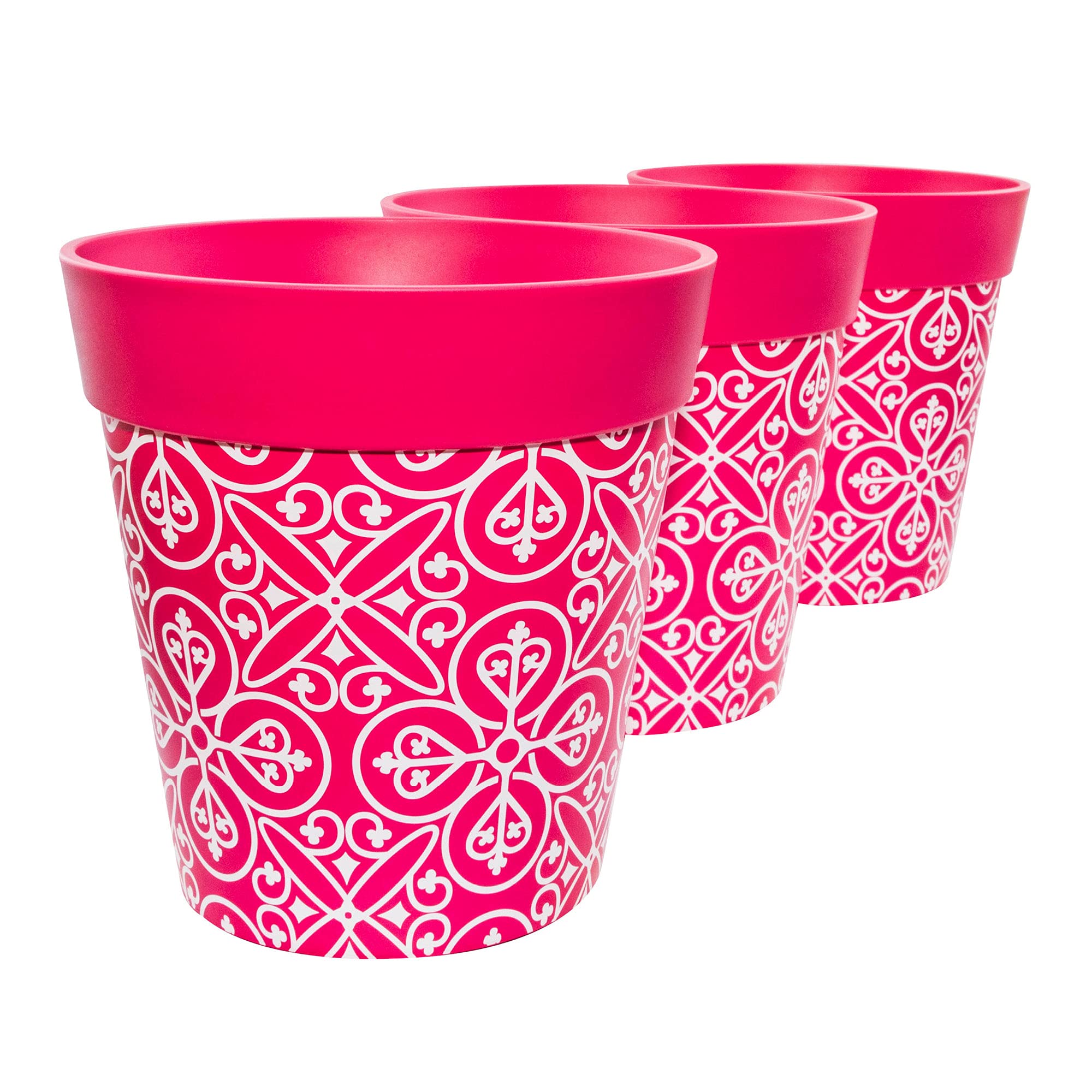 Hum Flowerpots, 22cm Set of 3, Various Patterns Colours and Sizes, Indoor/Outdoor Plastic Plant Pots, Pink Maroc โ image 1