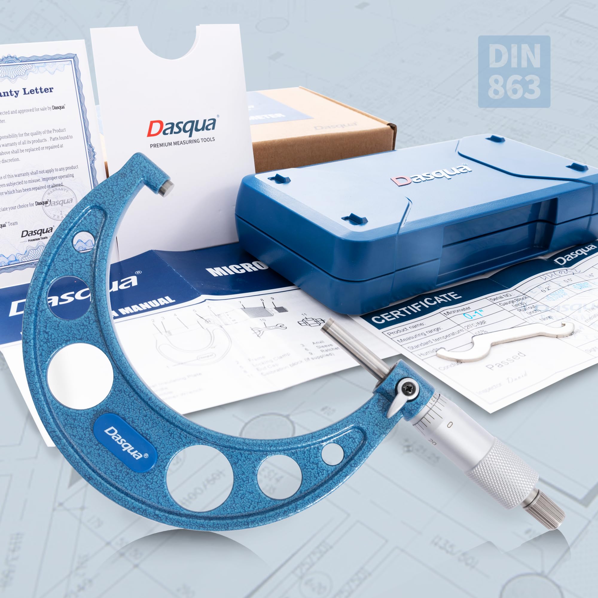 Dasqua Micrometro esterno, gamma 3-4 pollici, utensili industriali di precisione 0,000 pollici, arresto a cricchetto, punta in metallo duro, utensili per macchinisti di precisione in acciaio