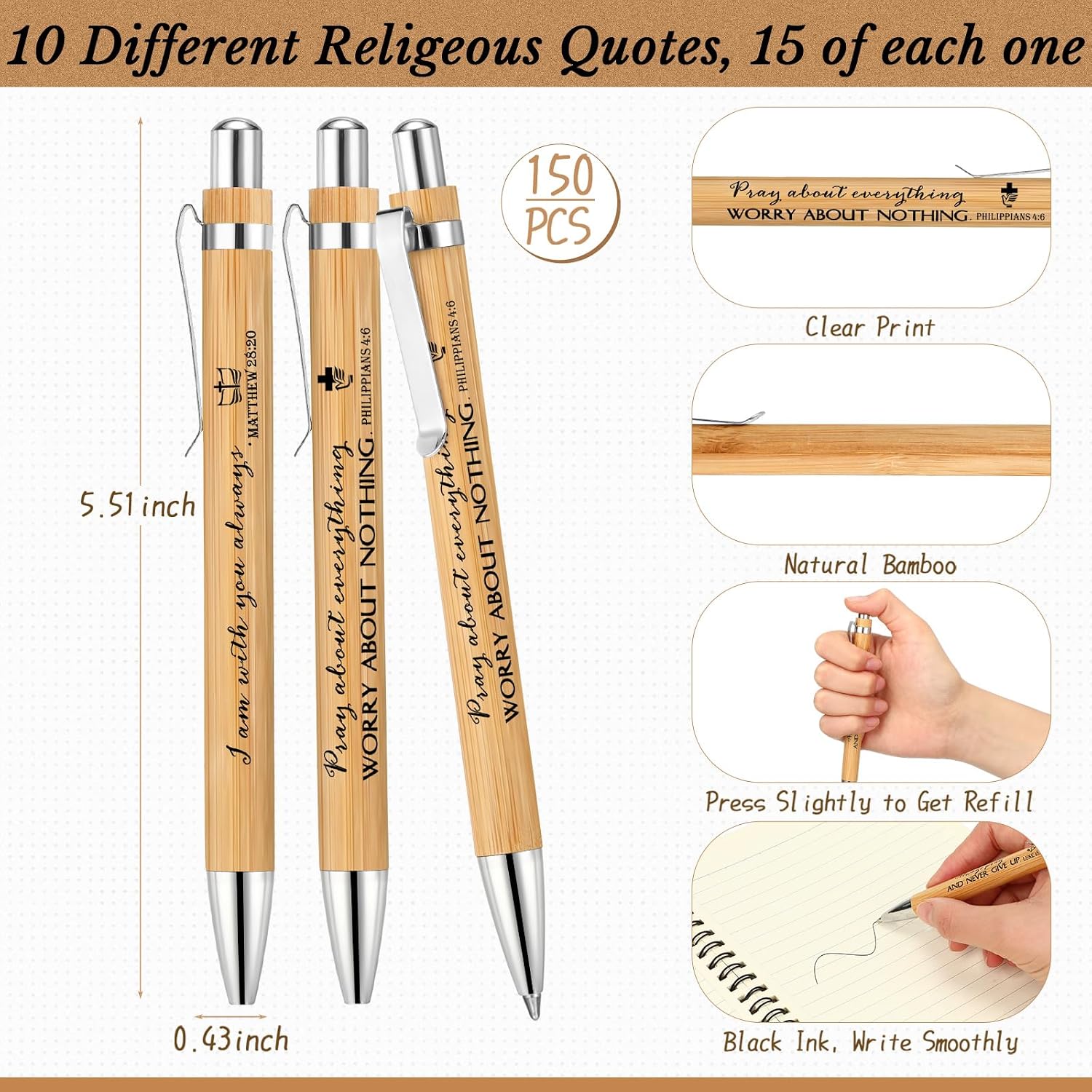 Kosiz 300 Pcs/150 Set Mother's Day Christian Gifts Bulk Include Spiral Notebook and Bible Ballpoint Pen Christian Notebooks Religious Prayer Journal Bible Church Gift for Women Men Sunday School
