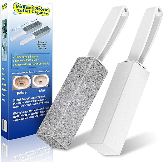 Toilet Bowl Cleaner Pumice Stone -Hard Water Stain Remover with Ergonomic Handle, Powerfully Removes Toilet Bowl Rings,Rust &Lime,Ideal for Toilet Brush/BBQ Grills/Sink/Pool/Bathroom【2Pack】