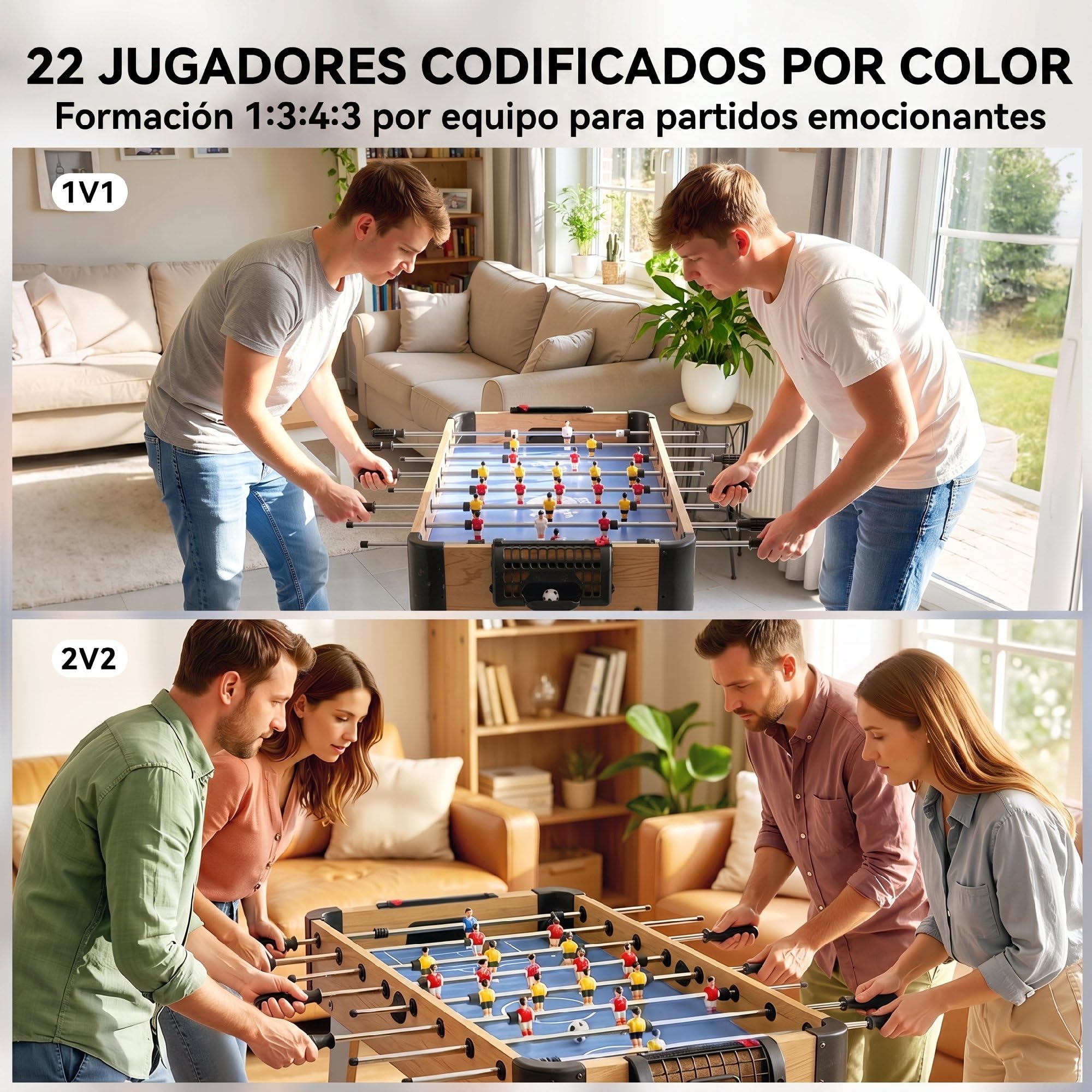 SPORTNOW Futbolín para Niños de Madera, Mesa de Futbolín Compacta con 2 Marcadores, 8 Asas, 22 Jugadores, 8 Barras y 2 Bolas, Regalo para Adultos, Familias, Fiestas, 89x61,5x70 cm, Morado