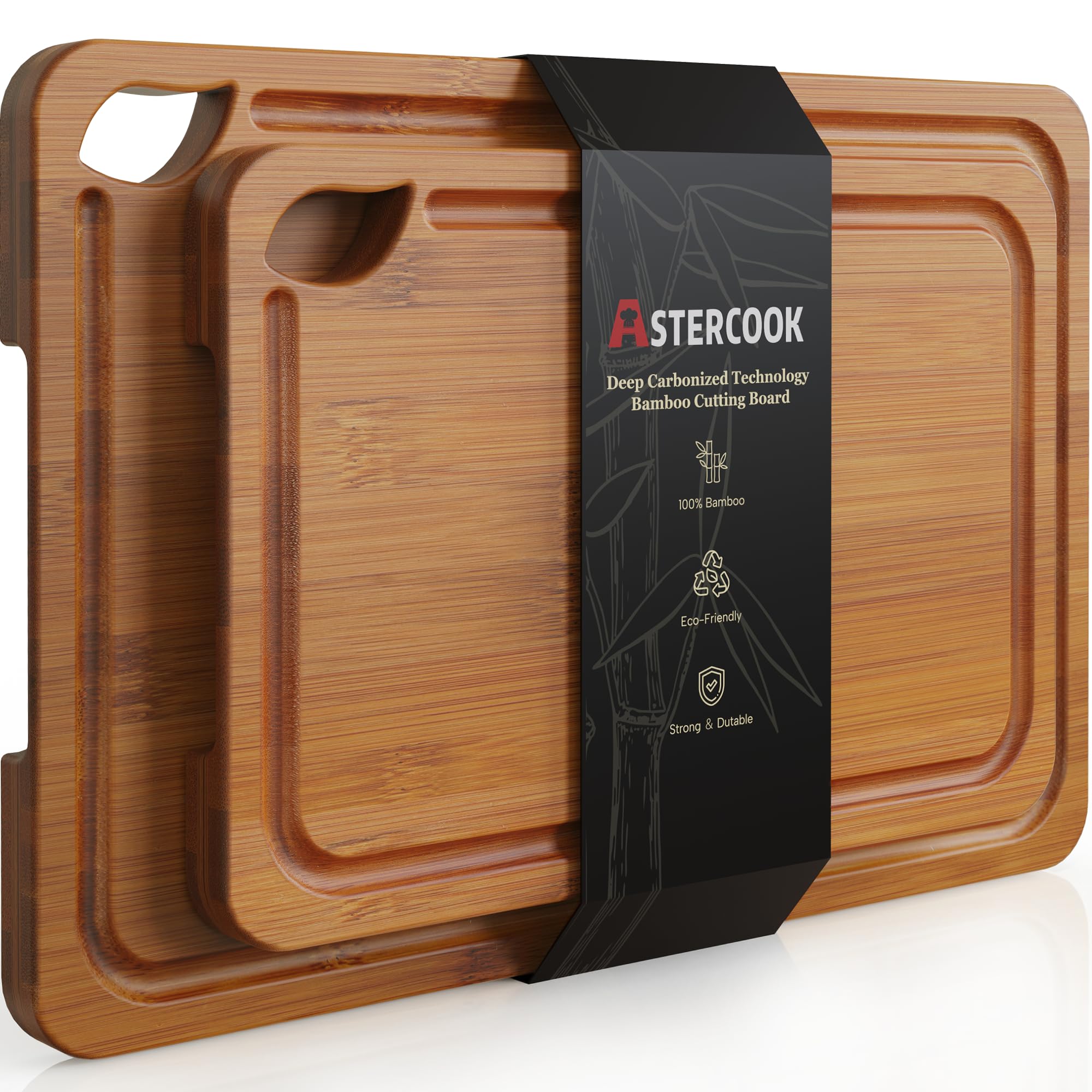 Astercook Deep-Carbonized Bamboo Cutting Boards for Kitchen