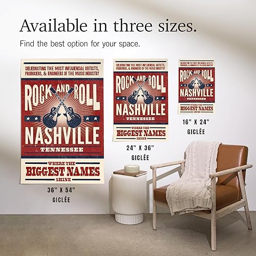 Miniatura 7 de Lantern Press 24x36 Inch Giclee Art Print Wall Decor, Nashville, Tennessee, Rock and Roll, Crossed Guitars