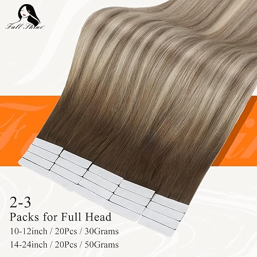 Miniatura 3 de Fshine Extensiones de cabello humano con cinta color rubio degradado, 20 unidades, extensiones de cabello humano de poliuretano con pegamento en