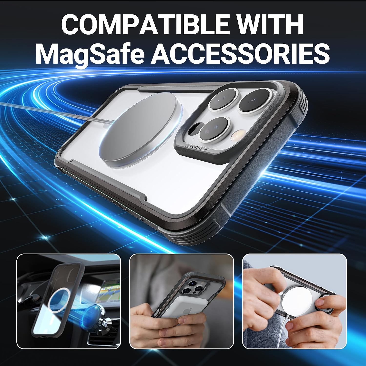 RAPTIC Shield Magnetic for iPhone 16 Pro Max Case, Compatible with MagSafe, [for 2024 Capture Button Shockproof Clear Case], Military Grade 13FT Drop Tested, Durable Aluminum Frame, 6.9 inch, Mocha