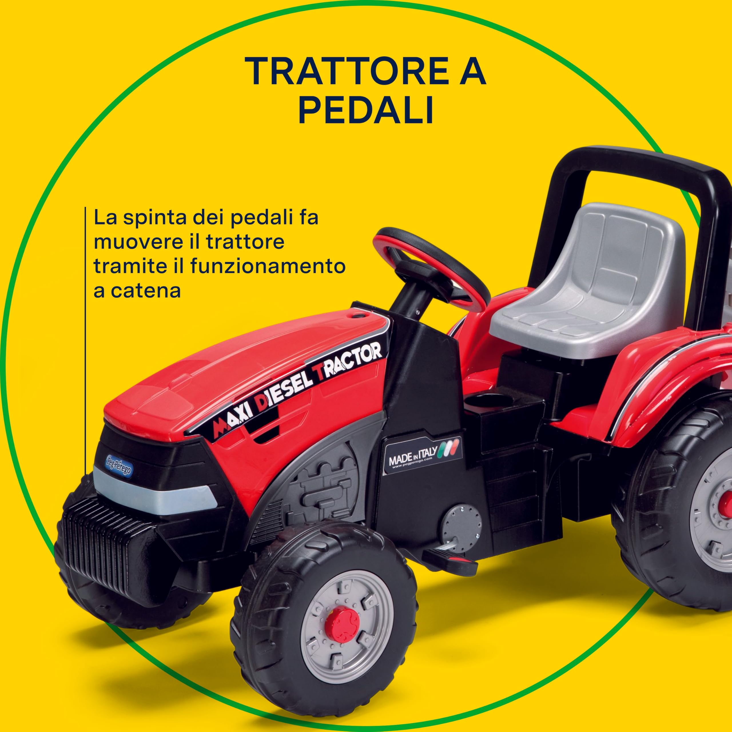 PEG Maxi Diesel Tractor Trattore a Pedali per Bambini con Rimorchio Rimovibile Sedile Regolabile