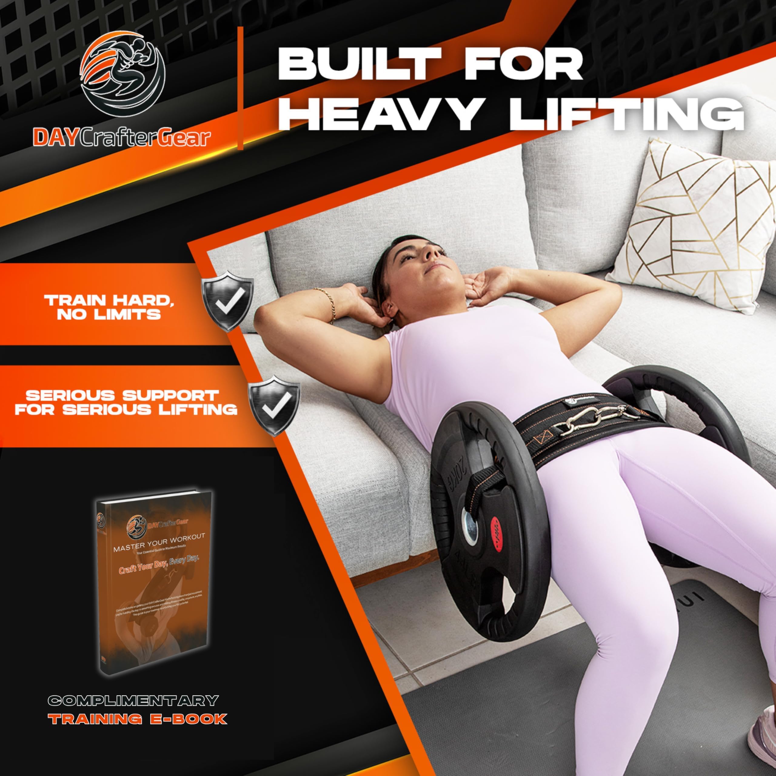Hip Thrust Belt for Weights, Hantells & Kettlebells - Heavy Duty Glute Workout Equipment for Plates up to 136.1 kg, with bonus straps for Dips & Squat Belt for Home & Gym