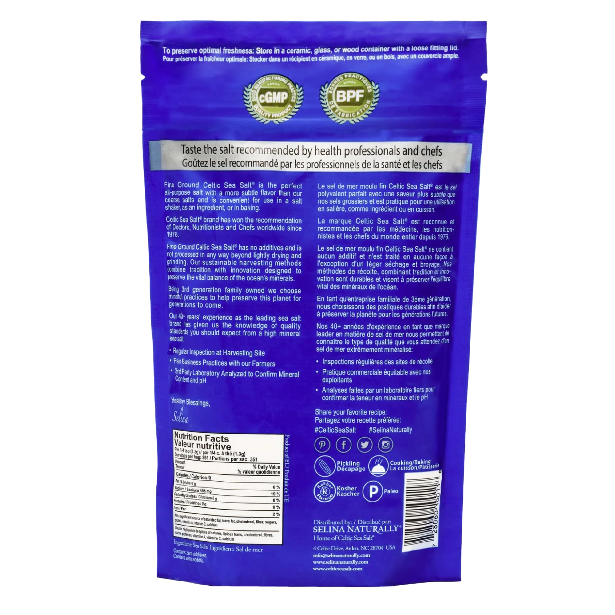 Celtic Sea Salt Sac scellable, idéal pour la cuisson et la cuisson, le décapage ou la finition, sans gluten, casher 1 lb. (2 pack) sol fin