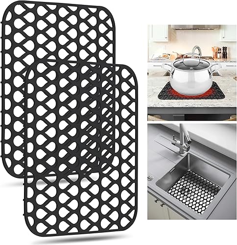 YUBIRD - Protectores de fregadero para fregadero de cocina, tapetes de fregadero de 13.58 x 11.6 pulgadas, 2 alfombrillas de silicona para fregadero