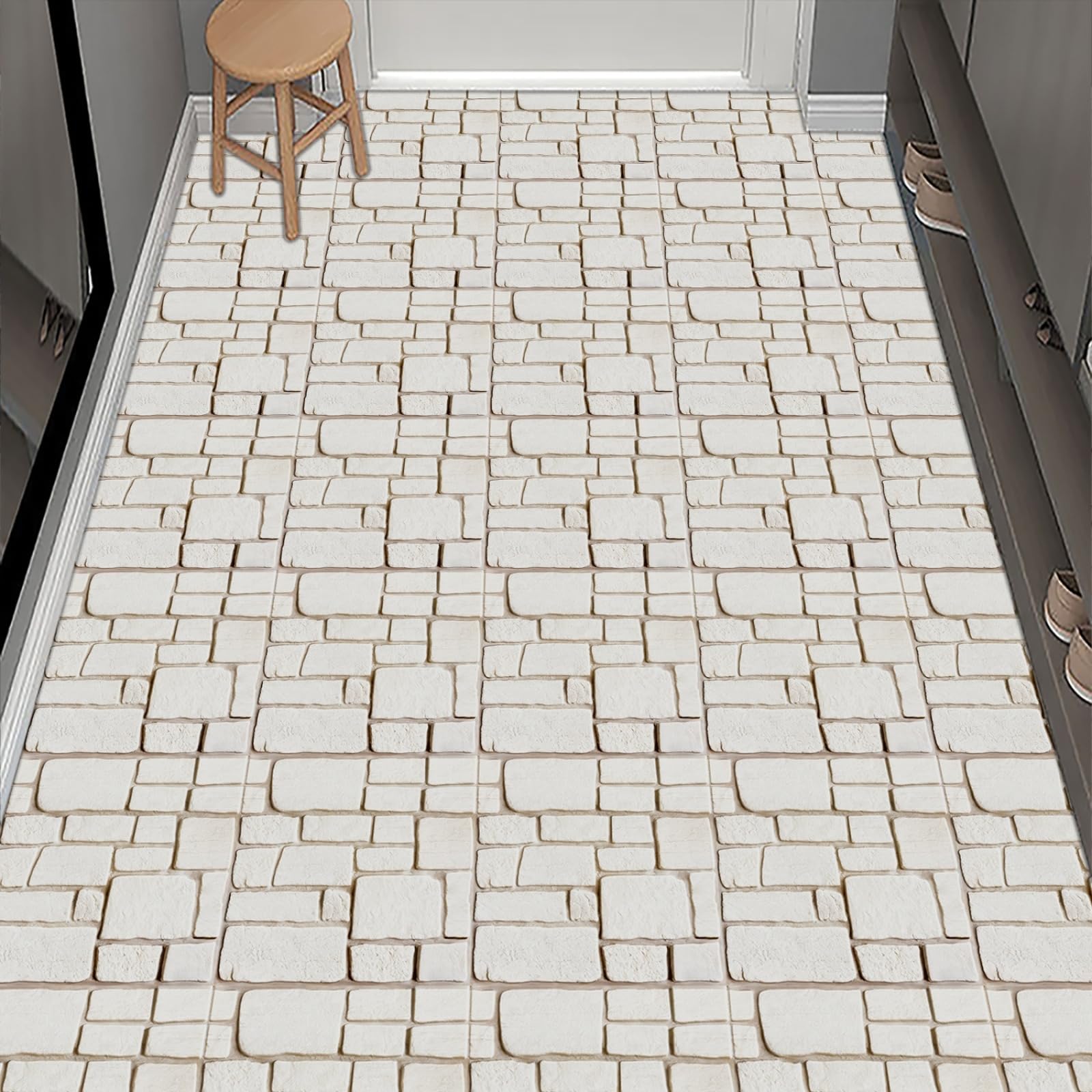 Stick on Tiles Abstract Brick Beige Tile Stickers for Bathroom Kitchen Backsplash Waterproof Tile Covers for Fireplace Surround Cabinet Furniture Stick on Kitchen Tiles 20x20 cm/10 pcs
