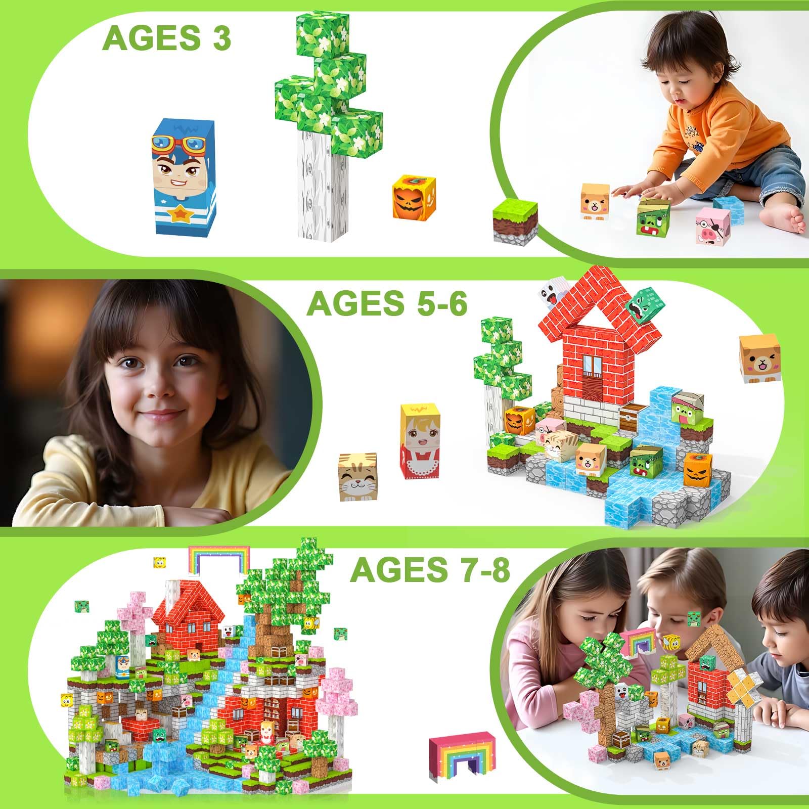 Crifeton Costruzioni Magnetiche per Bambini 3+ Giochi Cubi Magnetici, Blocchi Magnetic Building Blocks Giocattoli Montessori 4 5 6 7 8 9 10 11 12 Anni Regali di Compleanno per Ragazzi (Collina)