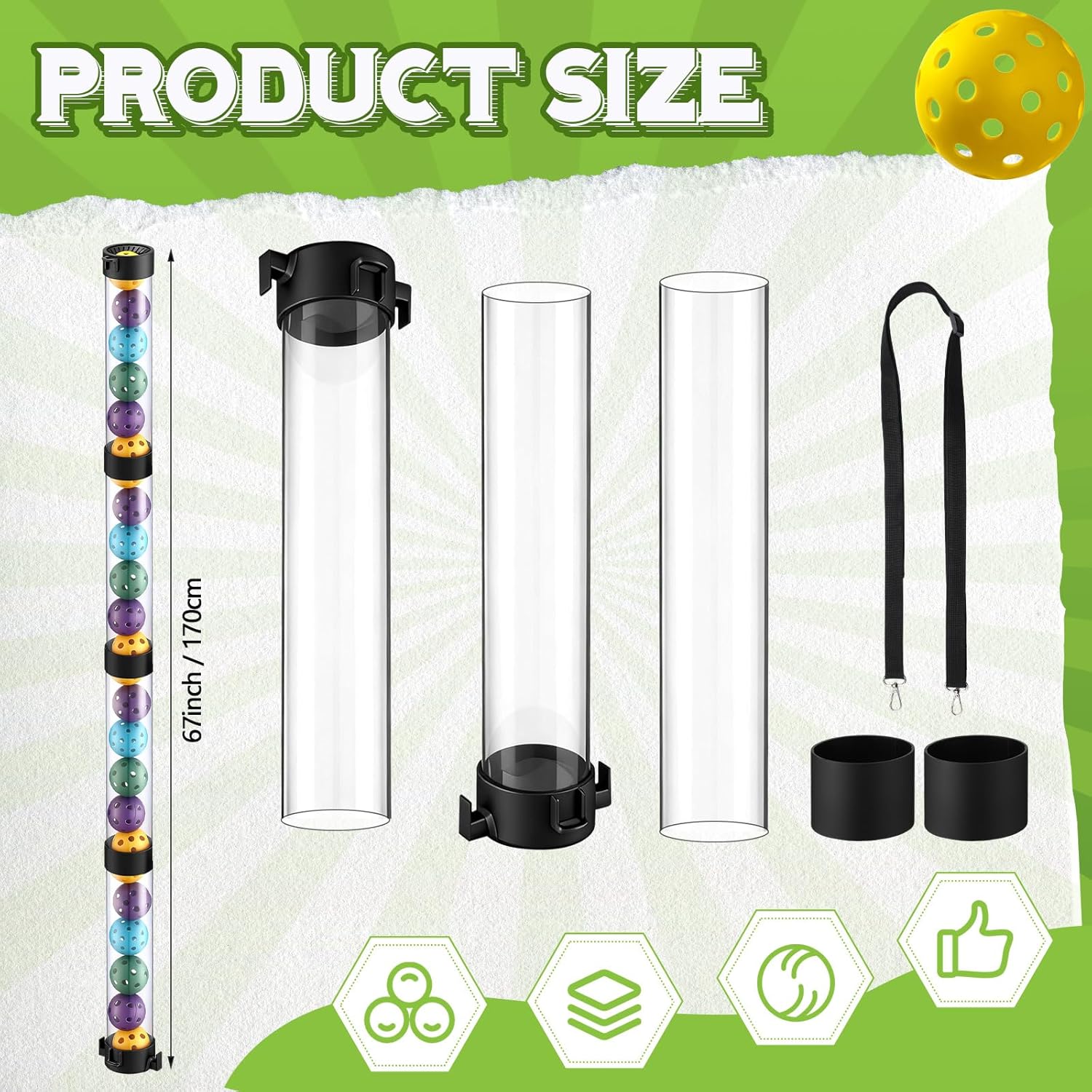 Soulchen 24 Balls Ball Pickup Tube Retriever and Holder with Strap Picker Hopper Tube Lightweight Detachable Collector for Easy Pickup Carrying