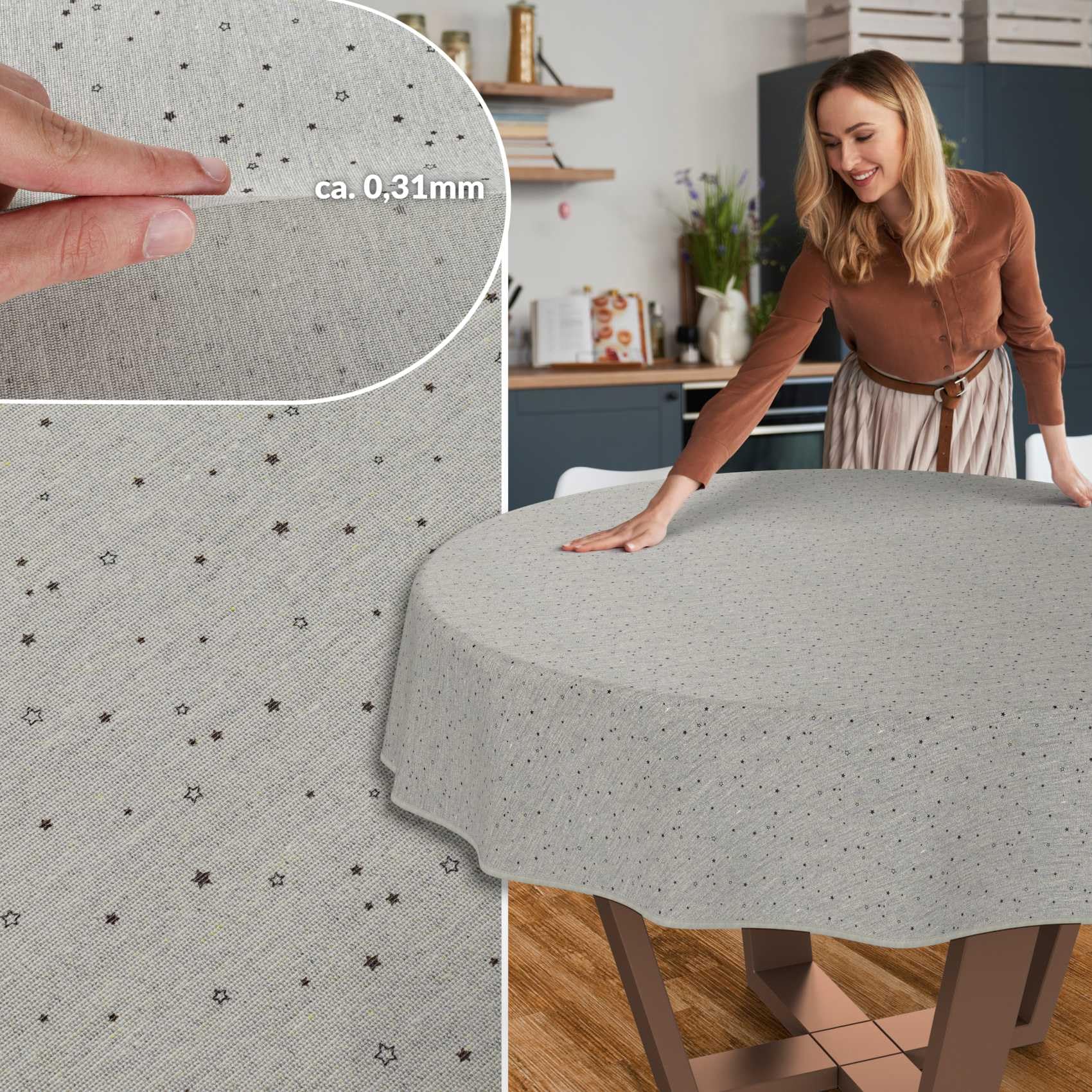 Mantel de Tela para Mesa de Comedor, Decoracion Mesa Pequeña, Cubre Mesa de Algodón y Poliéster, Lavable, Fácil de Limpiar, Redondo, Ovalado, Cuadrado, Estrella, 120 cm, con Dobladillo (Ribeteado)