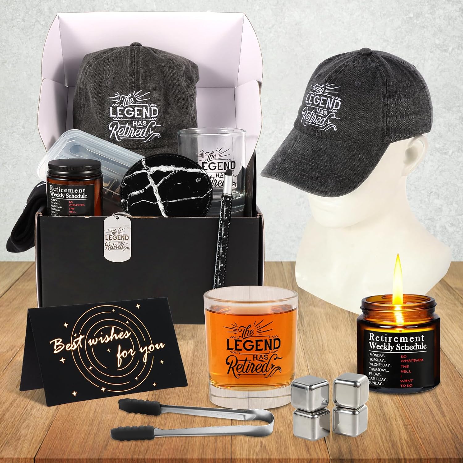 Kolewo4ever 14 Pcs Retirement Gifts for Men Christmas Gifts for Dad 2026 Happy Retired Gift Basket for Coworker, Teachers, Dad, Grandpa Best Retirement Gift Box with Whisky Set Baseball Cap Socks - Image 6