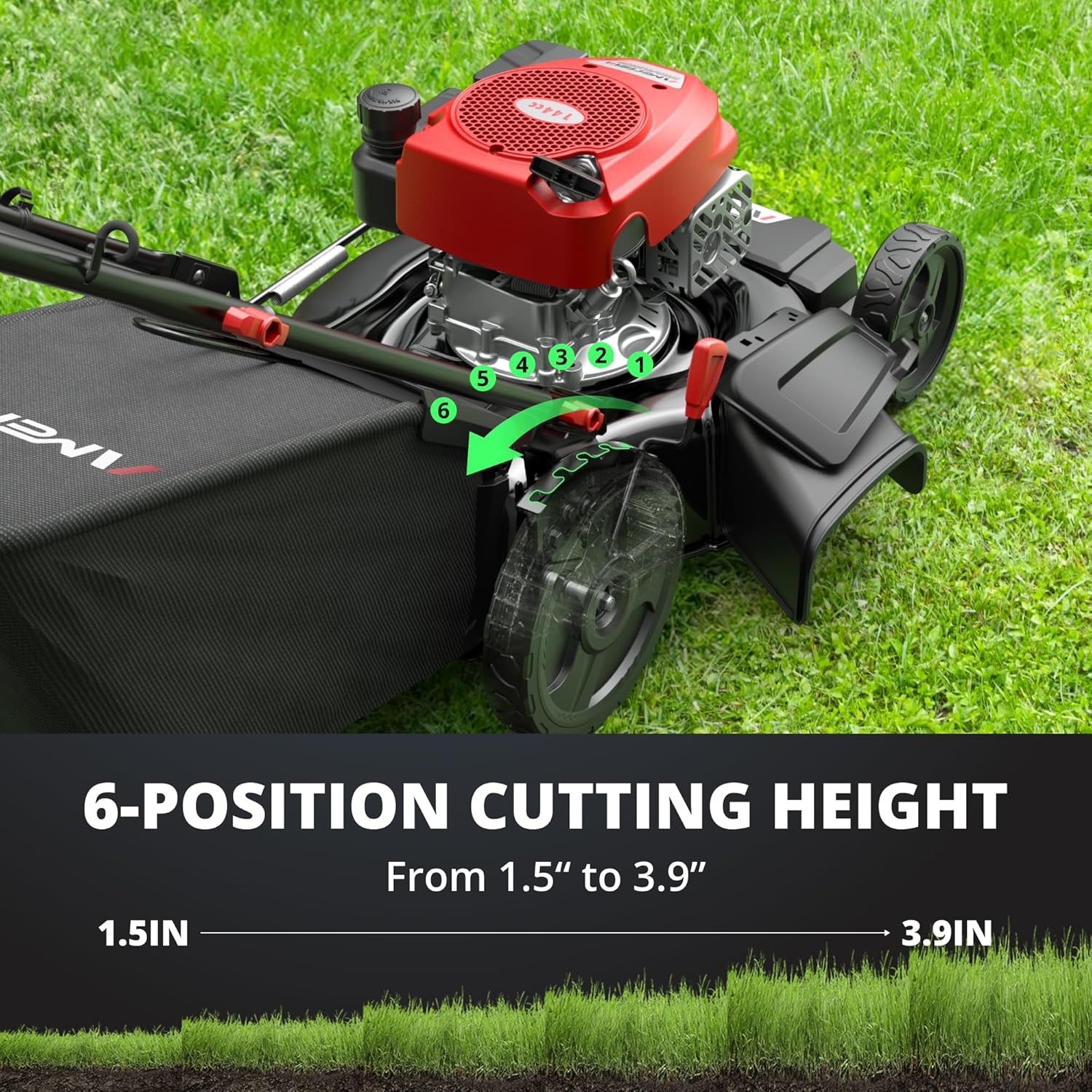 21" Gas Push Lawn Mower, Rugged Steel Deck, 3-in-1 Versatile Mower, 144cc OHV Engine, 6-Level Height Adjustment, Large Grass Collector, Easy Maneuverability for Home & Garden