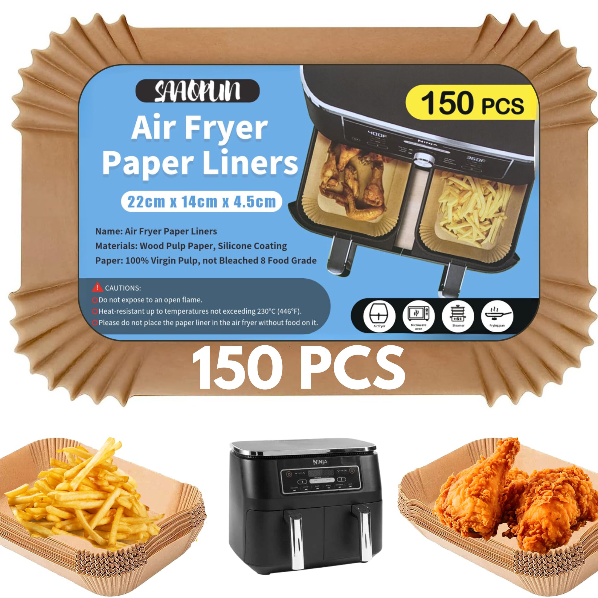 150PCS Air Fryer Disposable Paper Liners, Liners for Ninja Air Fryer Dual, Airfryer Food Grade Accessories for AF300UK AF400UK, AF500,Salter, Compatible with Other Dual Airfryers. Value Pack 150 PCS