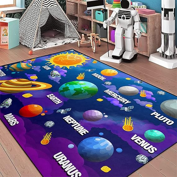 Outer Space Rugs Educational Learning Large Size Solar System Carpet Rugs Space Rug for Bedroom Boys Galaxy Area Rug Living Bedroom Dining Room Decor, 4'×5'