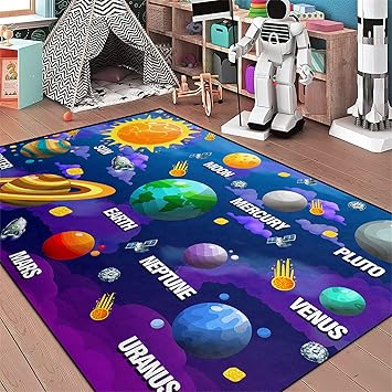 Outer Space Rugs Educational Learning Large Size Solar System Carpet Rugs Space Rug for Bedroom Boys Galaxy Area Rug Living Bedroom Dining Room Decor, 4'×5'