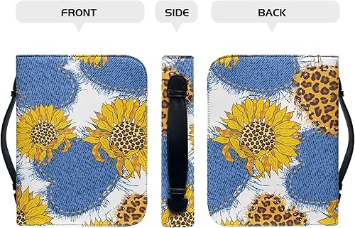 Miniatura 3 de Funda de la Biblia de flores azules para mujer, funda de la Biblia con diseño de flor de sol, funda de cuero pequeña para la Biblia para niñas y