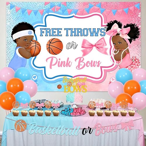 Miniatura 3 de Decoraciones de revelación de género de baloncesto o lazos telón de fondo de lanzamientos gratis o lazos rosados, pancarta de baloncesto o lazos