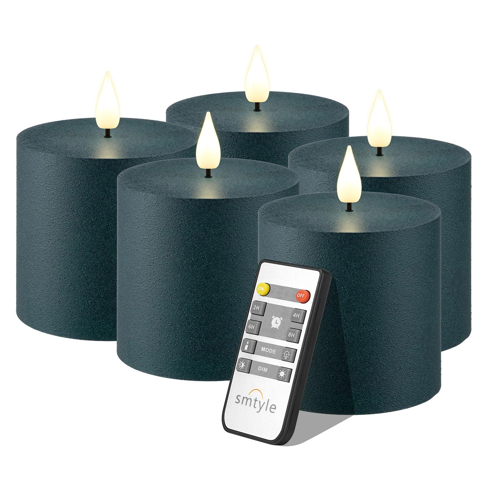 smtyle 3"x3" Green Flameless Pillar Candles Set of 5 Flickering LED Candles Battery Operated with Timer Electric Candles for Christmas Decor