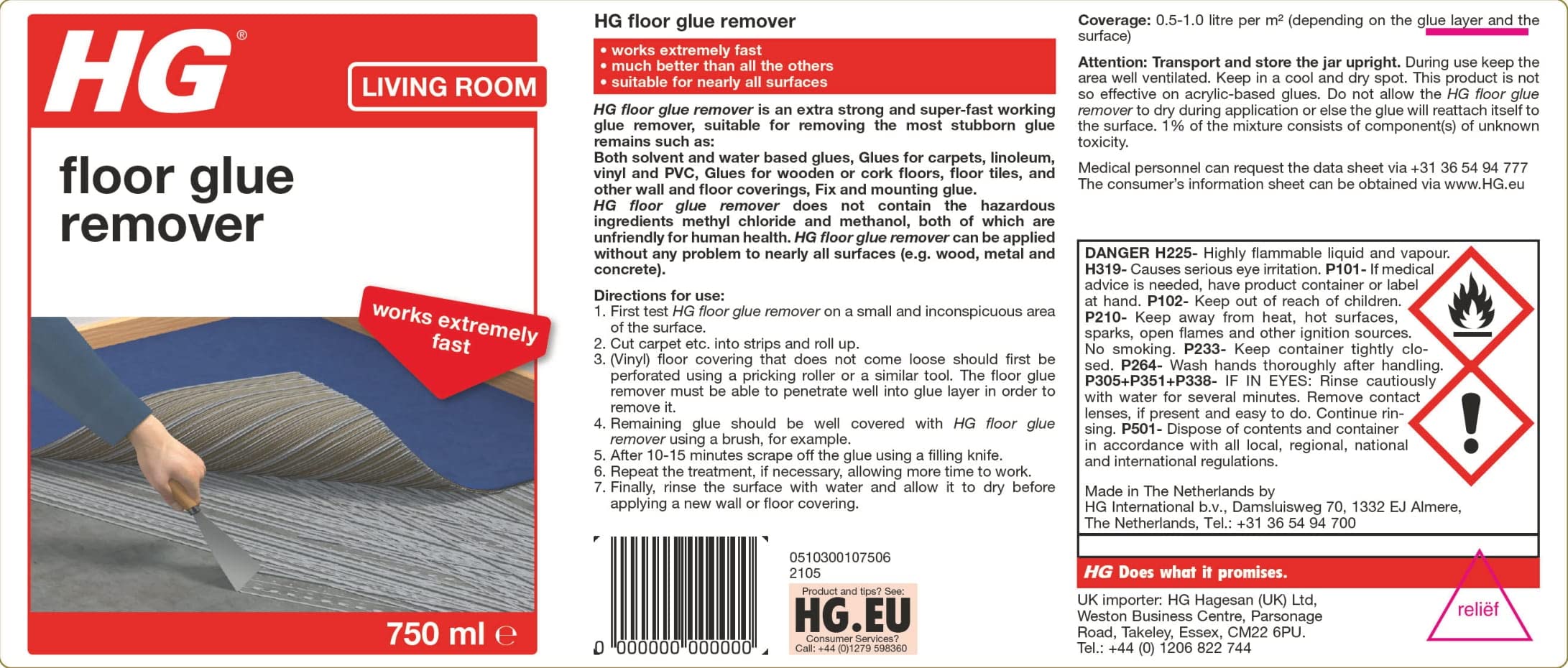 HG Usuwacz kleju podłogowego 750 ml - to środek do usuwania kleju podłogowego, który usuwa uporczywy klej dywanowy.