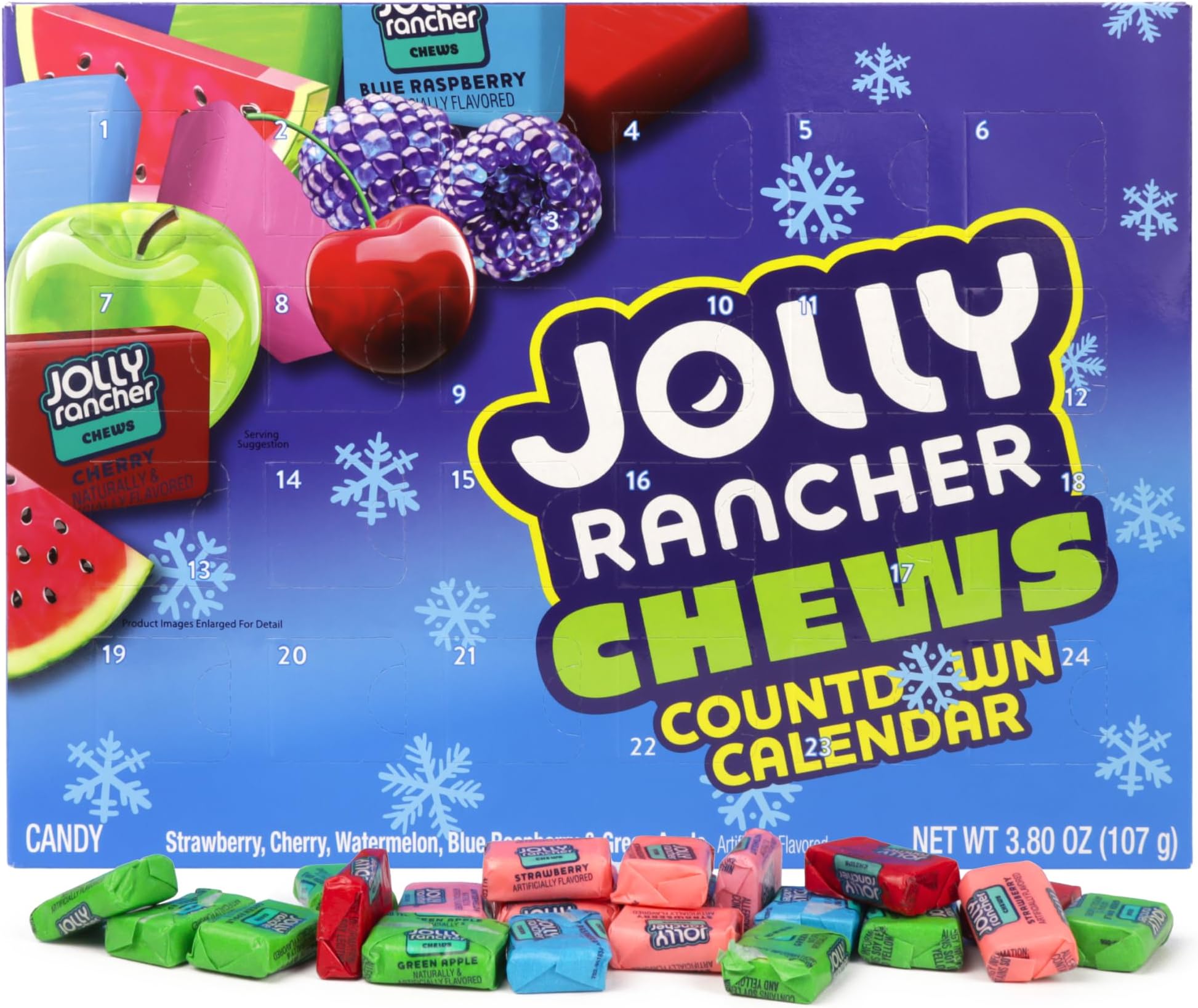 Jolly Rancher Chews Candy Advent Calendar, 2024 Countdown to Christmas, Individually Wrapped, Fruit-Flavored Treats, 24 Days