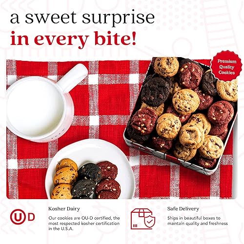 Miniatura 4 de Davids - Lata de galletas recién horneadas 050 onzas variadas mini galletas con chispas de chocolate chocolate blanco y galletas de terciopelo rojo