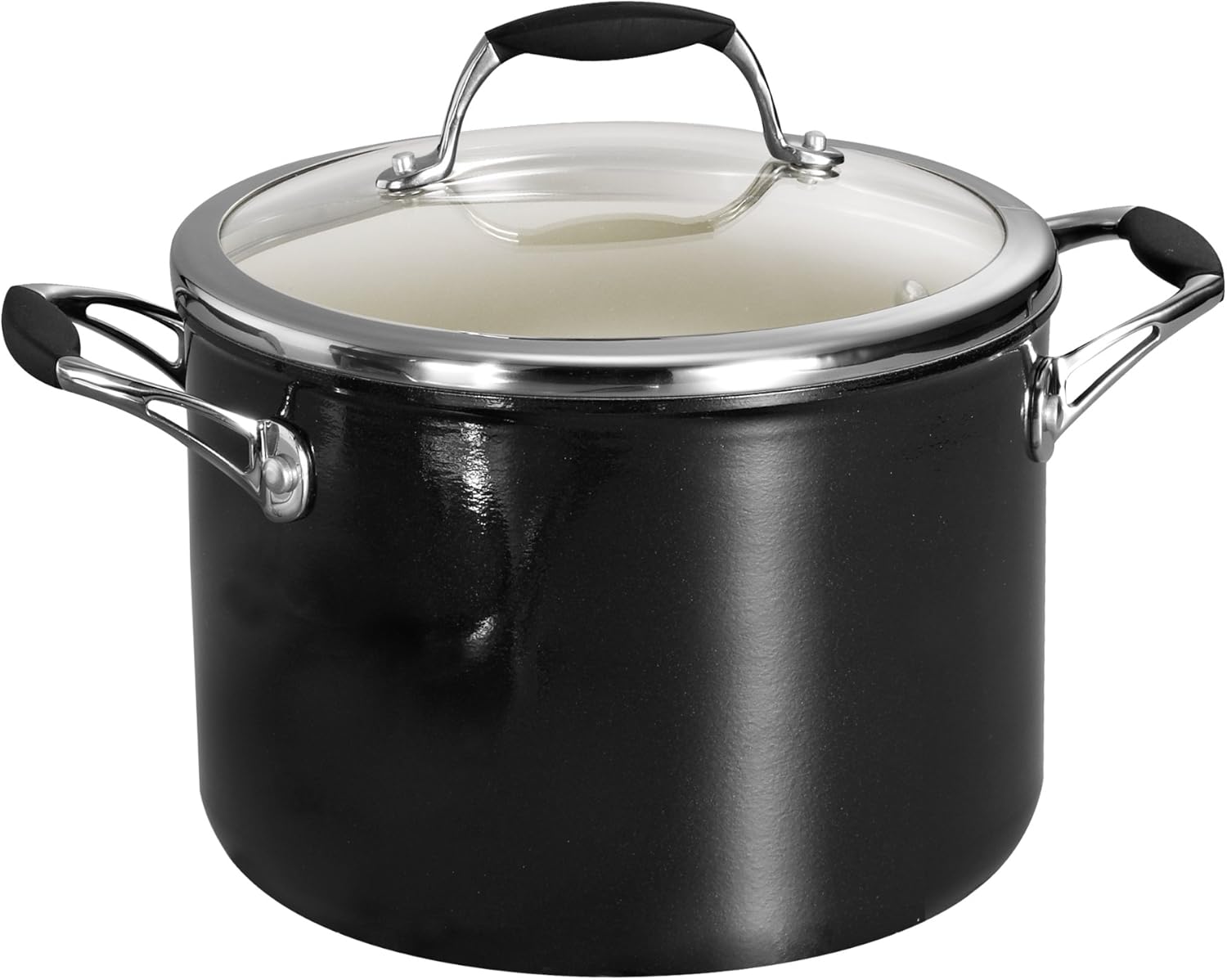 Tramontina Gourmet Ceramica Deluxe Stock Pot with Lid, Non Stick Ceramic Interior, 6-Quart, Metallic Black, Made in Italy
