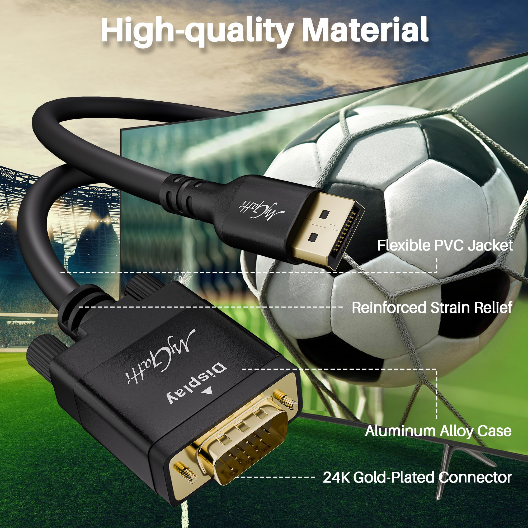 Cavo DisplayPort a VGA 1.5m, Full HD 1080p Unidirezionale, Cavo DP a VGA Adattatore, Maschio a Maschio, per laptop, Monitor, Proiettore, PC,TV, Desktop ecc. con 5 fascette per cavi