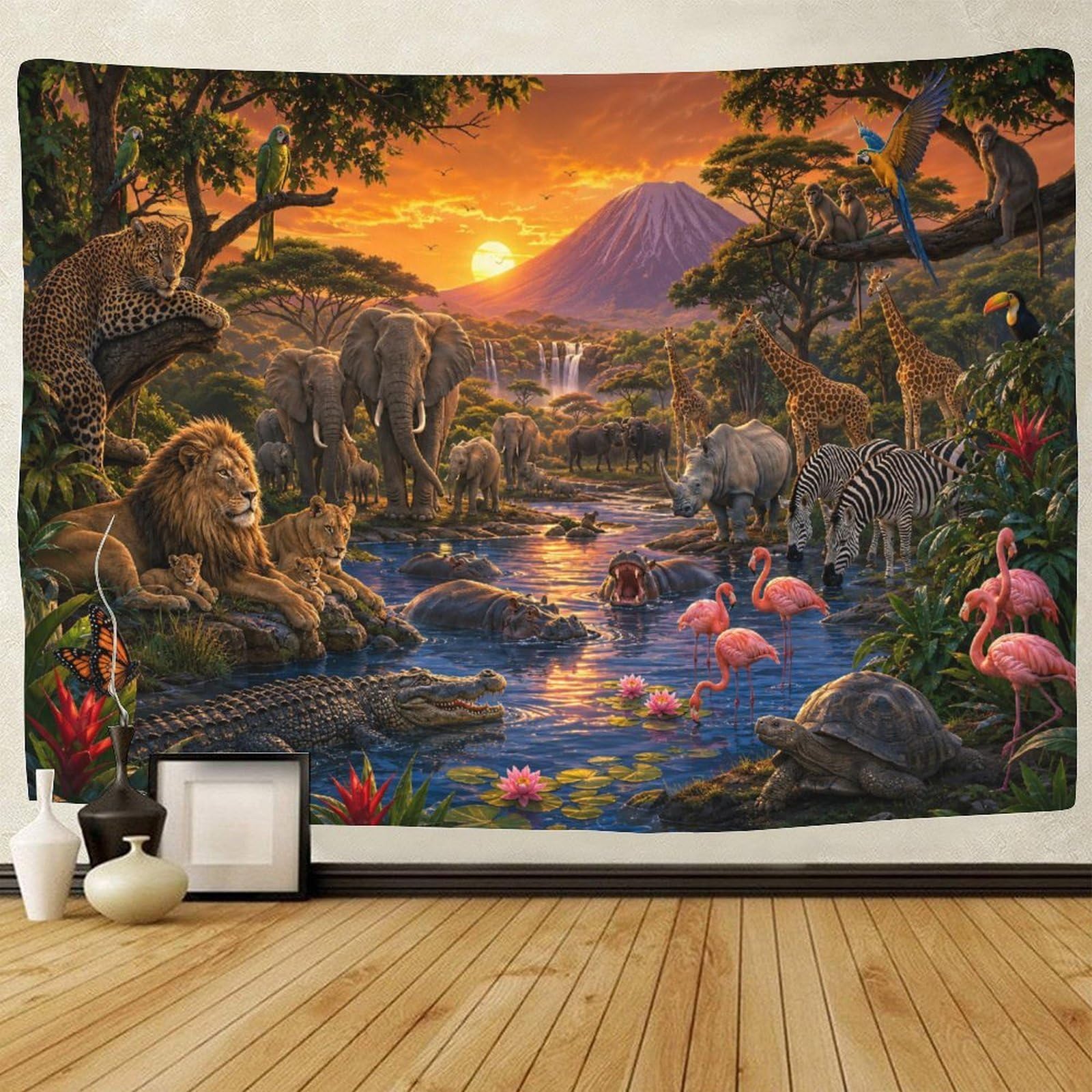 ASDFGHJKLZA Jungle Wildlife 3D Print Wall Tapestry Wall Art Decor Animals Kingdom Tapestries Poster Curtain Living Room College Dorm 180cmx230cm