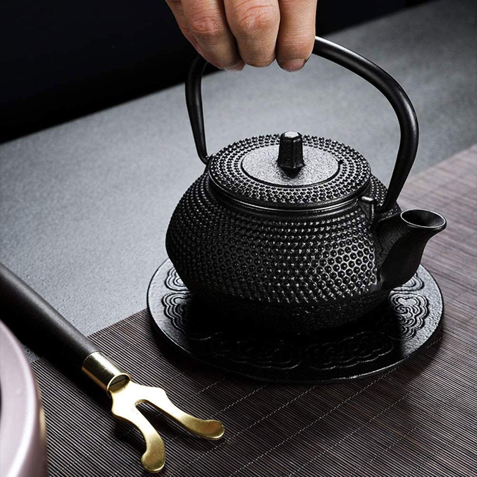 0,3 L Kleiner Japanischer Gusseisen-Teekanne Mit Edelstahlinfuser Für Eine Person, Hobnail-Tetetubin-Kessel Für Tee, Schwarz