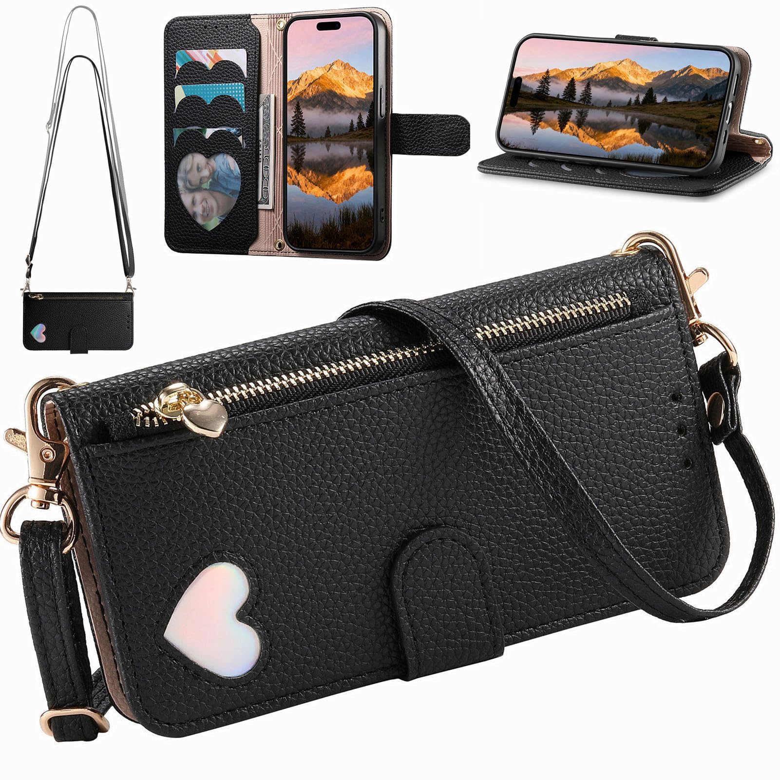 Custodia Flip Per Vivo Y17 In Pelle PU: Portafoglio Con Slot Carte E Supporto, Design Donna (Nero) - 6