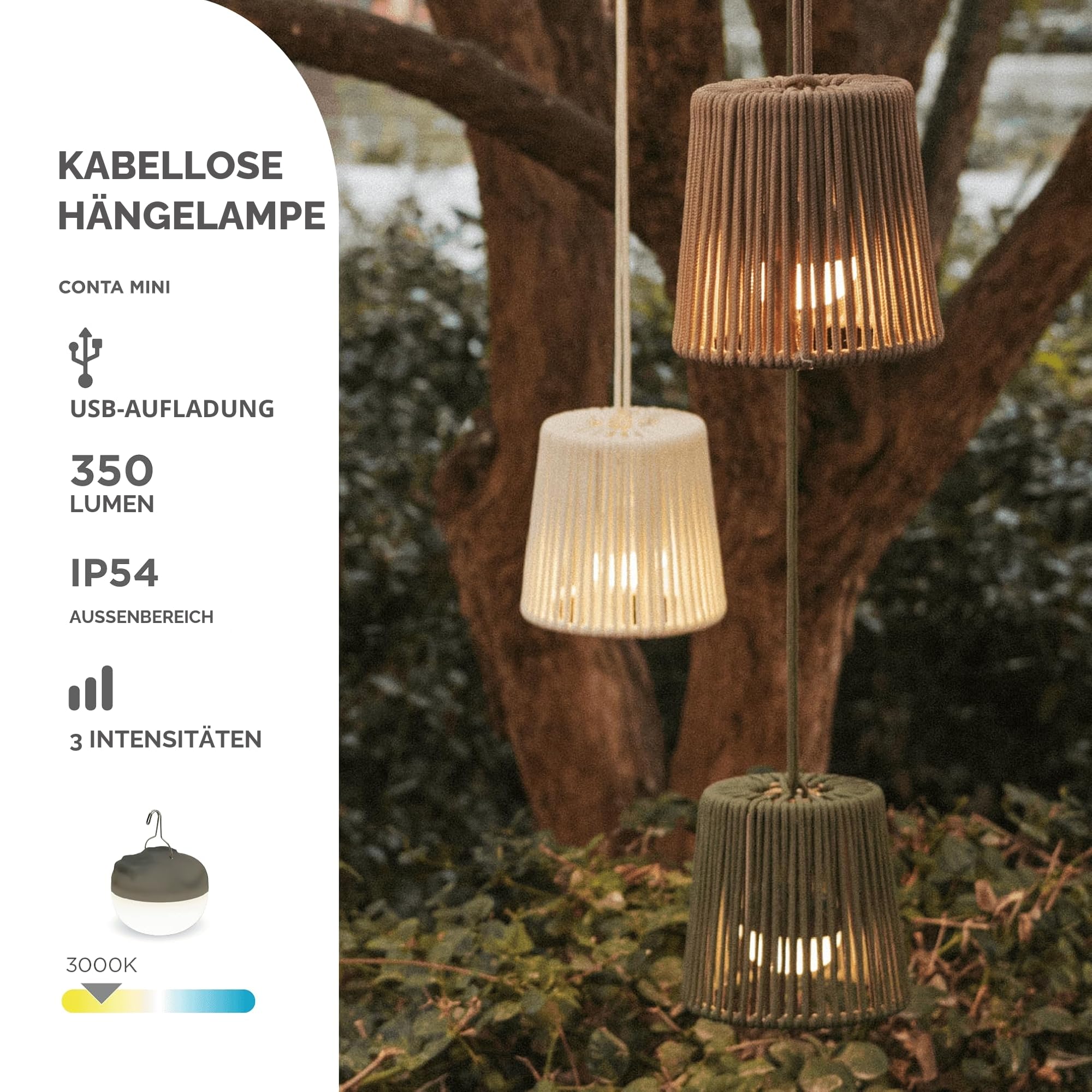 newgarden Conta Mini Tragbare LED Pendelleuchte mit Fernbedienung und USB Wiederaufladbarer Akku