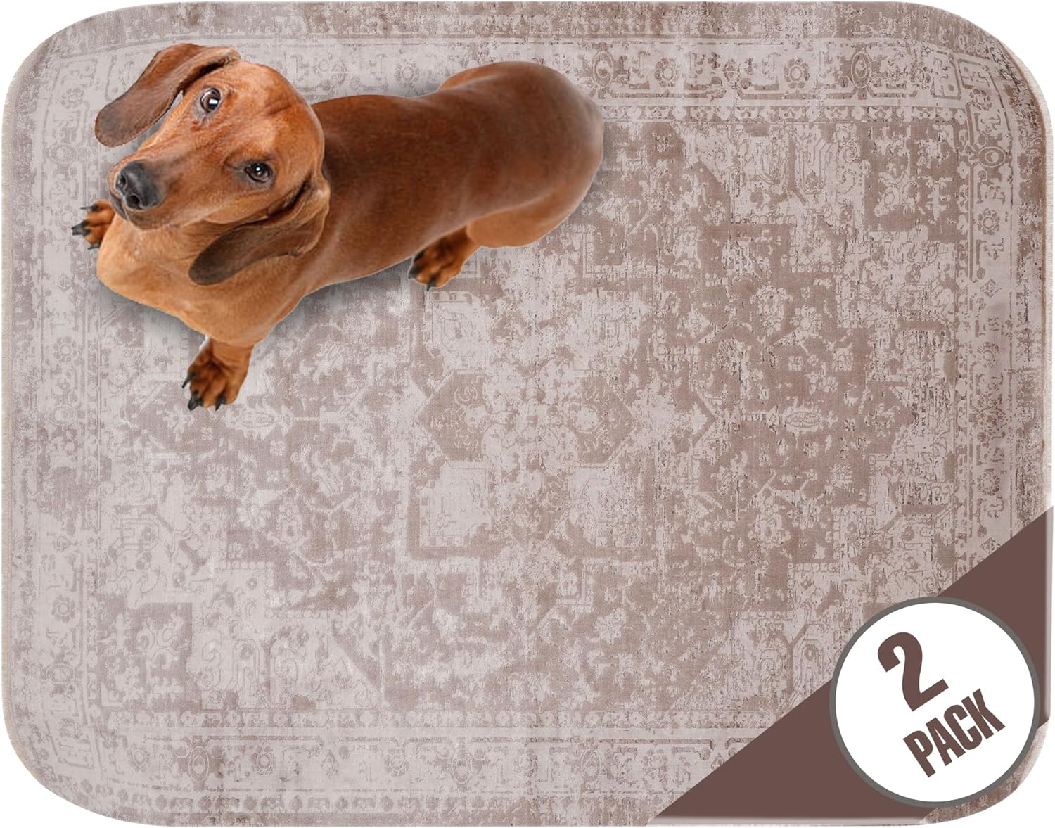 Washable Pee Pads for Dogs - Super Absorbent Reusable Puppy Training Pads - 100% Waterproof, Leak-Proof & Non-Slip Whelping Pads for Pet Housebreaking Taupe 1.5FT x 2FT (Pack of 2)