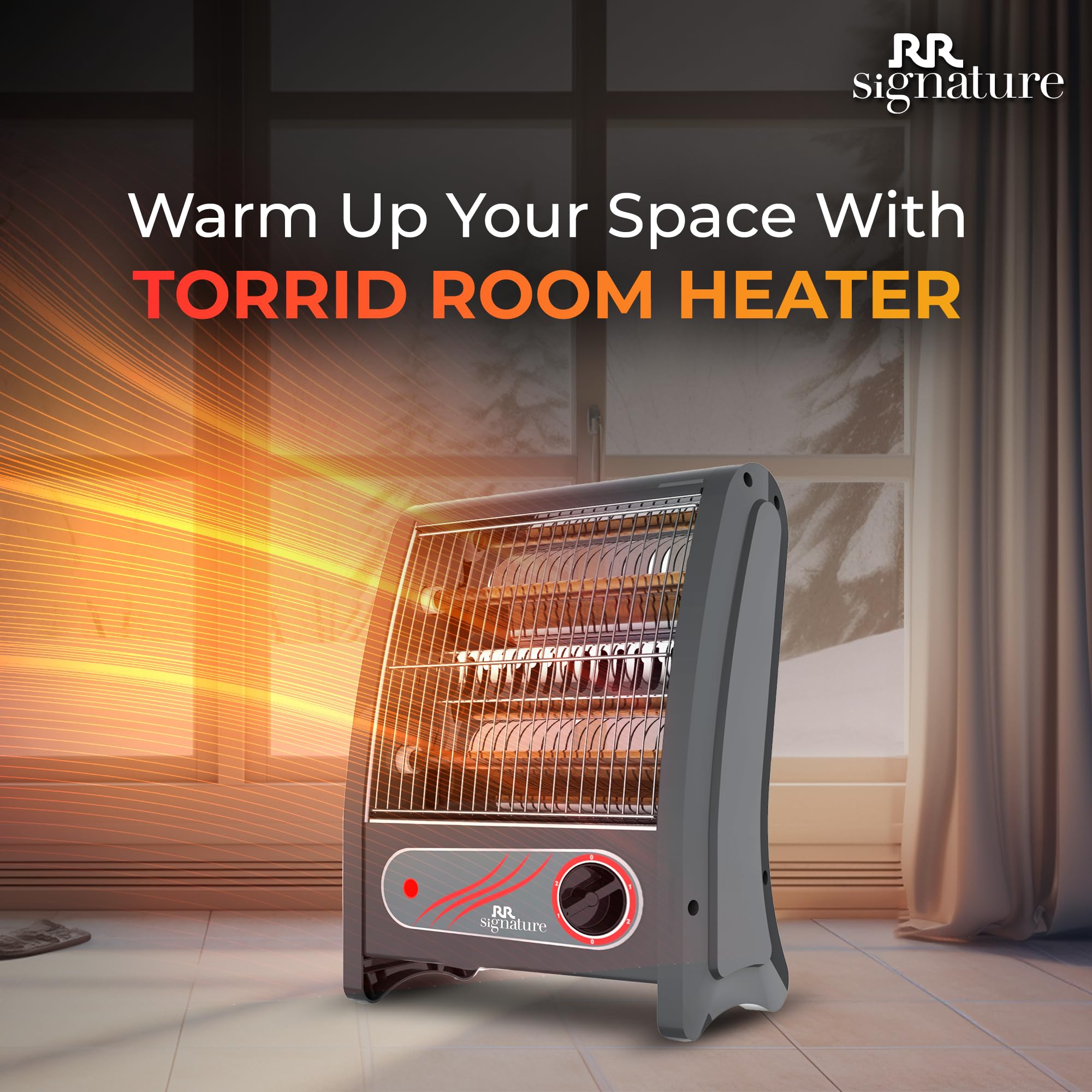 RR Signature TORRID QUARTZ Room Heater 800 Watt | Low Power Consumption | Tip-Over Protection | 2 Heating Rods for Quick Heating | Cool Touch Body | 2 Year Warranty