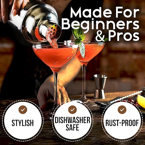 Miniatura 6 de Vaso medidor de acero inoxidable coctelera para Martini Cresimo 24 onzas y con libro virtual de recetas para cóctel 4 piezas