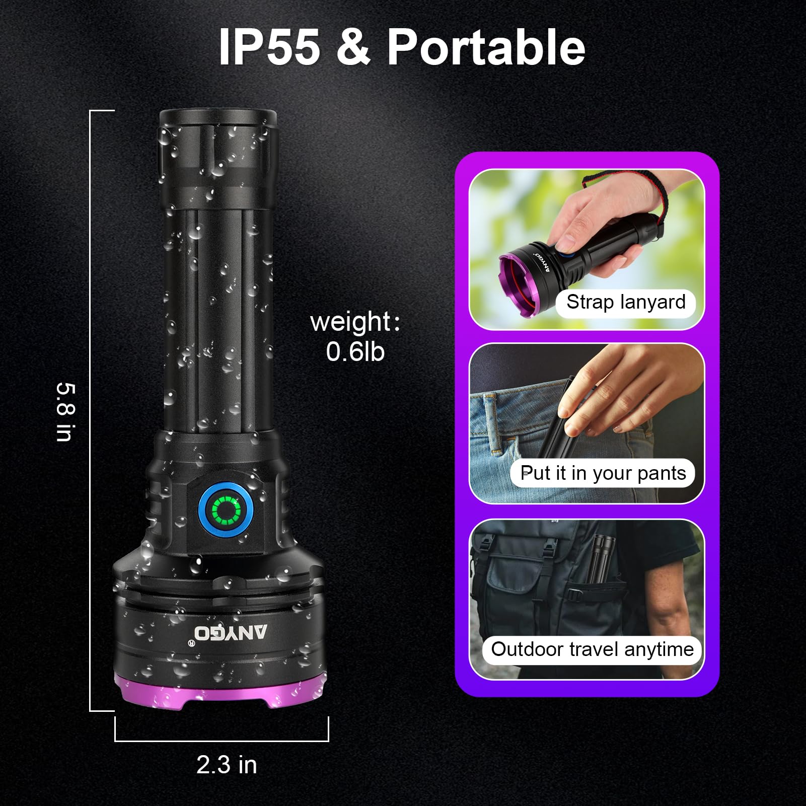 Linterna UV de alta potencia de 365 nM, linterna de luz negra de 30 W, linterna LED ultravioleta brillante UV para exteriores, hogar e inspección, detección de orina de mascotas, mineral y jade
