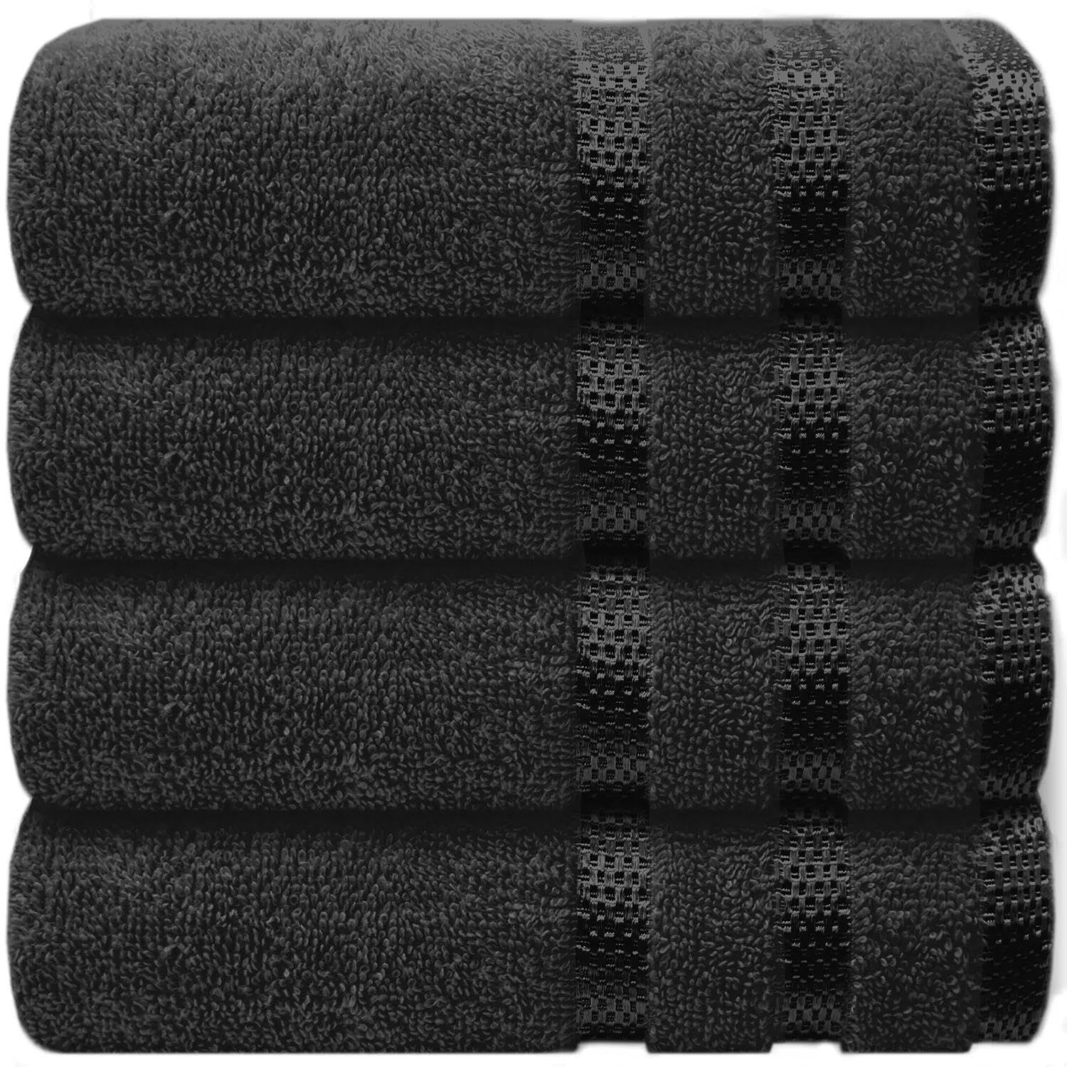 VISION TEXTILES Premium 4-Piece 100% Cotton Hand Towel Set – Ultra-Soft, Quick-Dry & Highly Absorbent – Multiple Colour Options for Bathroom & Kitchen (Black)