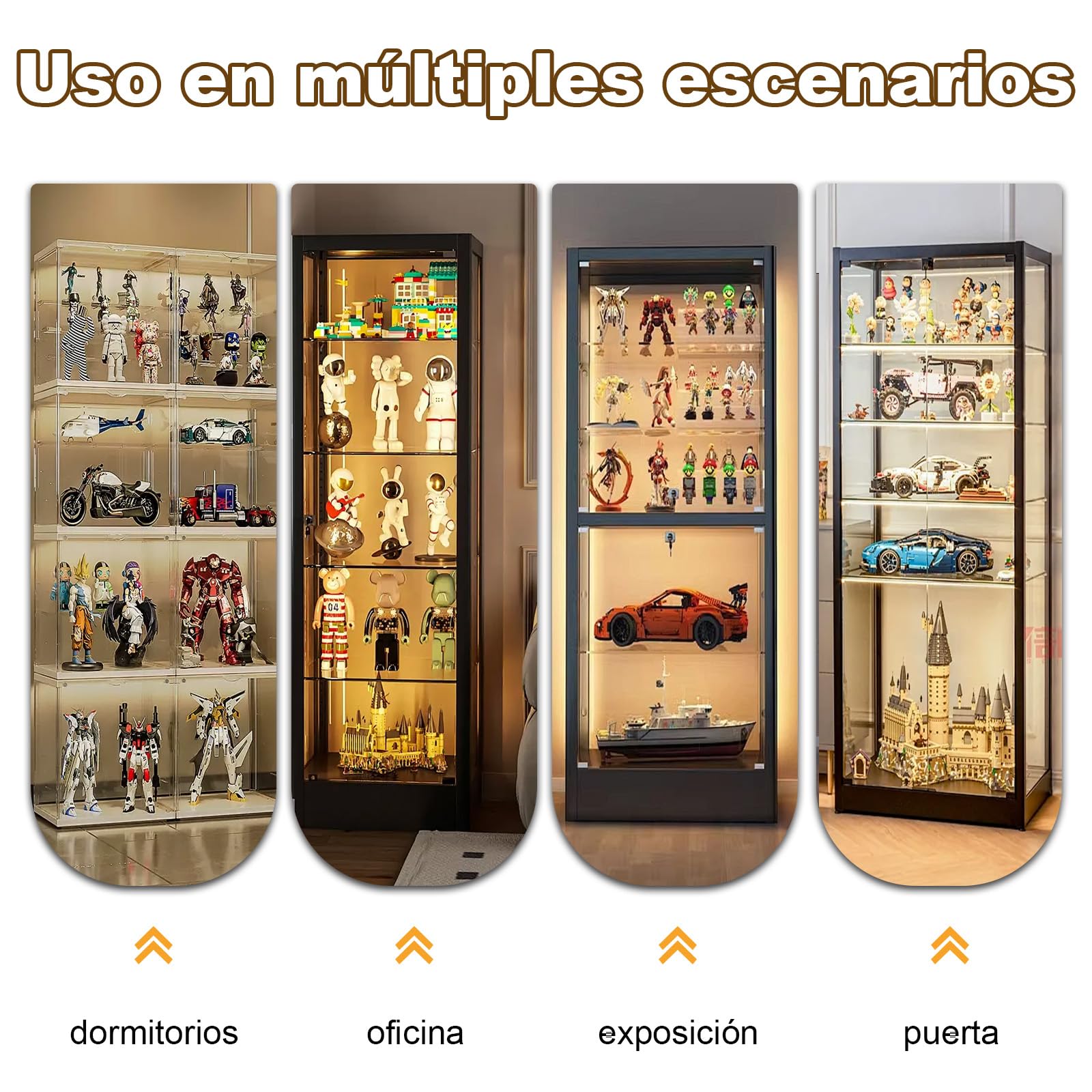 80x33x106cm Vitrina De Coleccionista, 4 Capa Vitrinas De Cristal, Vitrina Expositora para Colecciones Fácil De Limpiar para Figuras Coleccionables, Negro/Transparente por Tres Lados