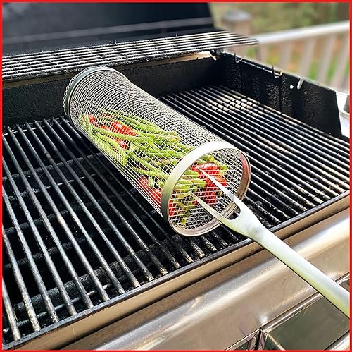 Miniatura 8 de Cestas de parrilla enrollables, tubo de red para barbacoa al aire libre, 304 Baskests de acero inoxidable, accesorios de cocina grandes para