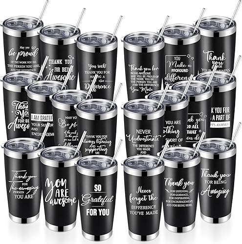 20 vasos de 20 onzas con aislamiento de acero inoxidable con tapa para mujeres empleadas, profesores, enfermeras, voluntarios, regalos de