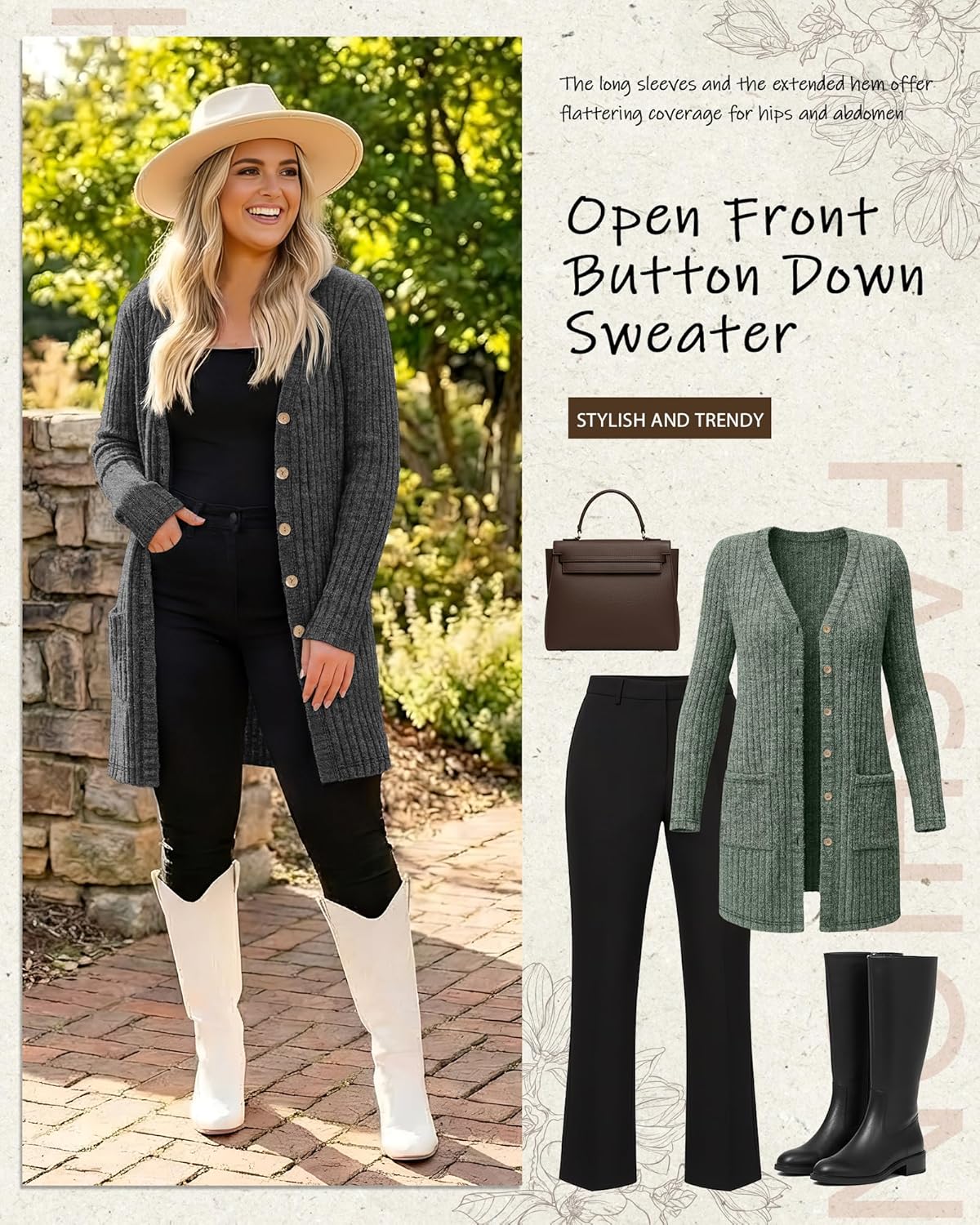 Huukeay 2 Pack Women's Plus Size Cardigan Open Front Long Sleeve Button Down Knit Casual Sweater Coat with Pockets