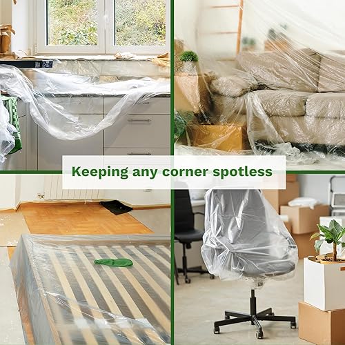 Miniatura 6 de RAINHOL - 12 paños de plástico para gotas, 9 x 12 pies, láminas de plástico transparente, lonas de plástico desechables para pintar, a prueba de