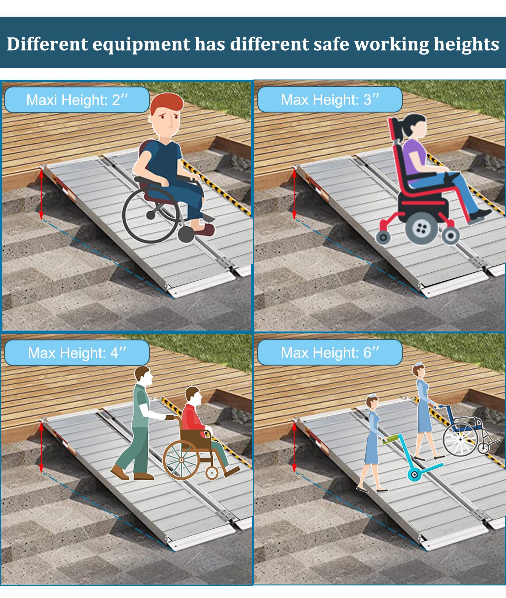 Rampas de Acceso para Personas, Barandillas para Rampas de Acceso para Sillas de Ruedas, Rampa de Aluminio para Sillas de Ruedas con Superficie Antideslizante,6ft