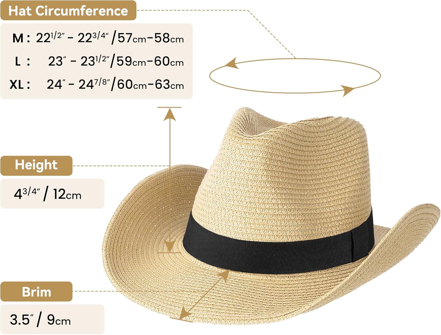 Straw Cowboy Hat for Men Women Western Cowgirl Hats with Shapeable Wide Brim for Beach Sun Summer - Image 6