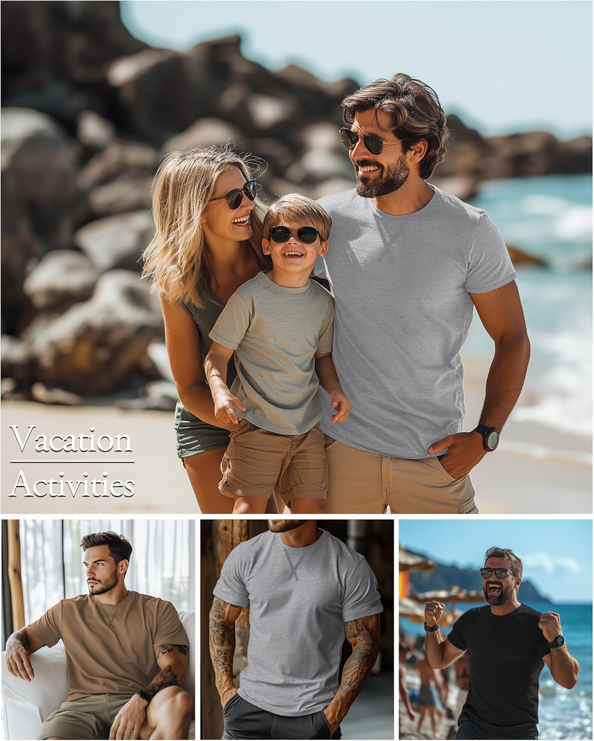 Neer 3 Pack Men's Big and Tall T-Shirts Cotton Short Sleeve Crewneck Plus Size Tee Shirts Hipster Longline Tops(Brown, Light Grey, Black,X-Large)