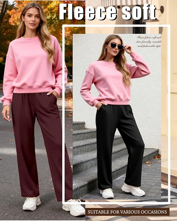 Oakgarden 3 Pack Women's Fleece Lined Sweatpants, Wide Leg Baggy Pants Lounge Yoga Pants Loose Winter Joggers with Pockets(Black, Navy Blue, Wine Red,Medium) by Oakgarden - Used condition - Image 6