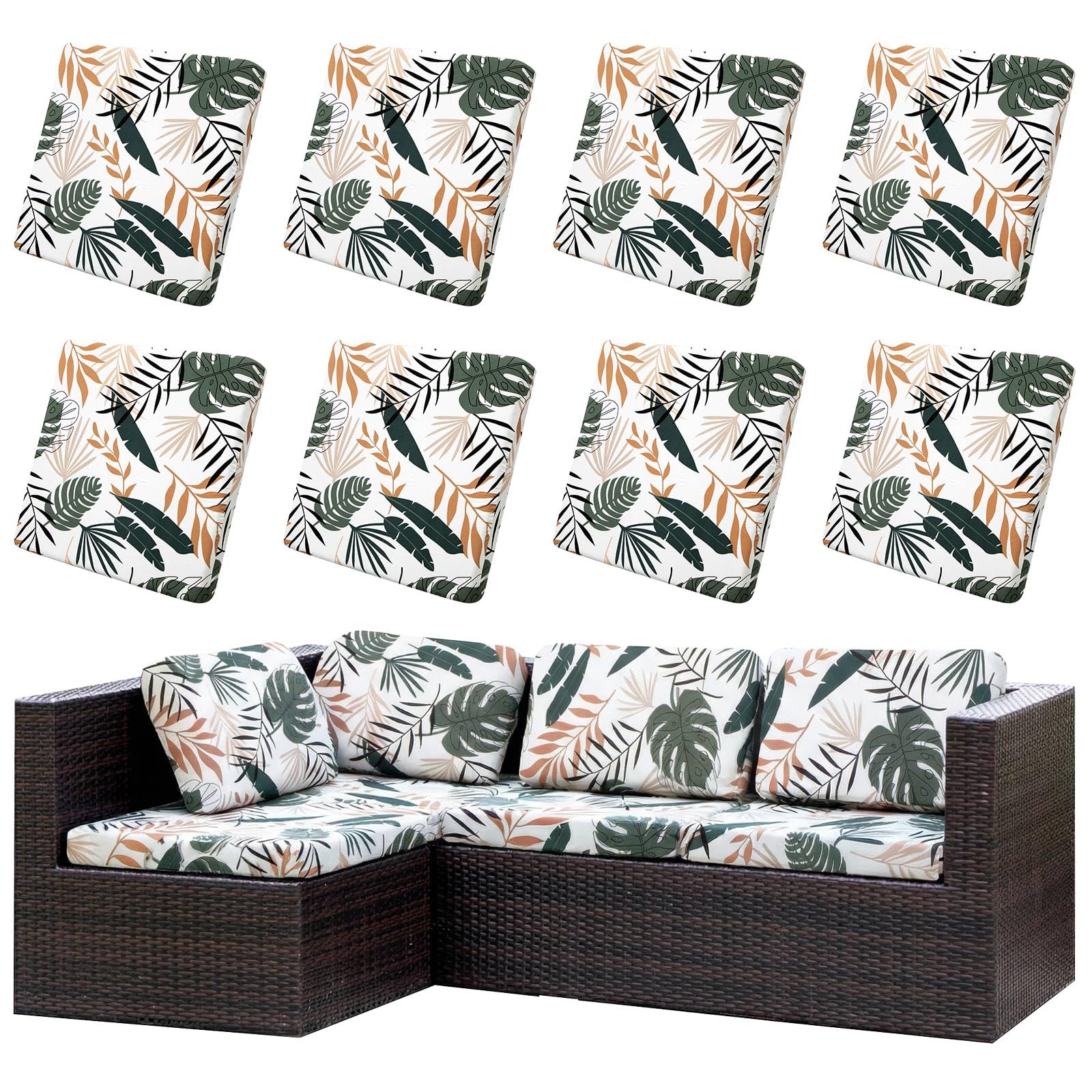 LiveGo Kissenbezüge für Outdoor-Terrassenkissen, waschbare Ersatz-Schonbezüge für Sofa- und Couchkissen, weich und langlebig, Sitzschoner für Terrassenmöbel (6, grüne Blätter A)