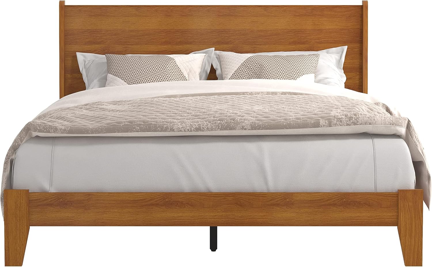 Amazon.com: Galano Abby Retro Wood Platform Queen Bed Frame with Headboard, Mattress Foundation ...